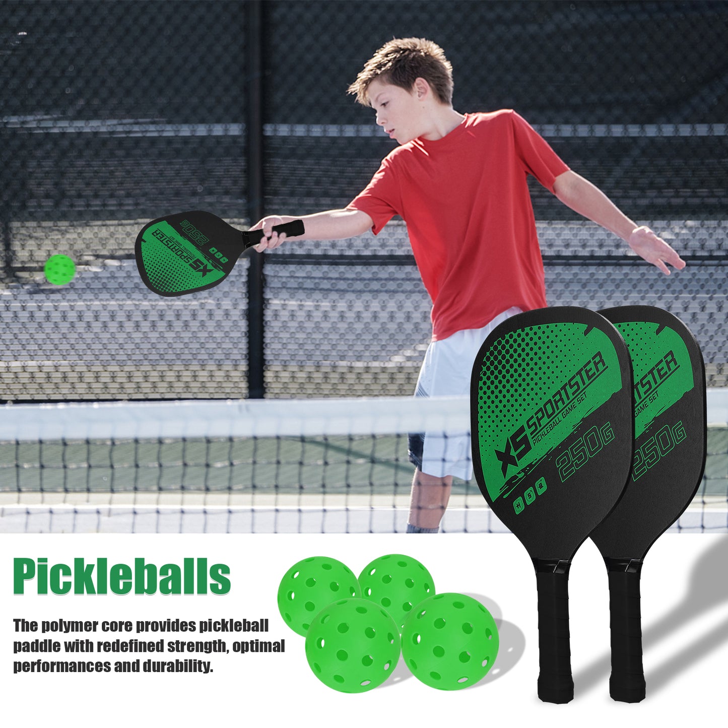 XS Sportster 250G Pickleball Set – Green Edition